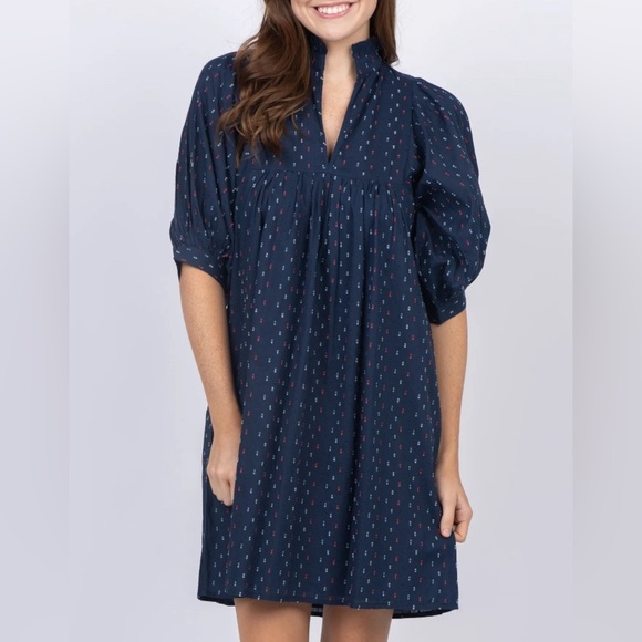 Dresses & Skirts - High Neck Dress in Navy Swiss Dot size L